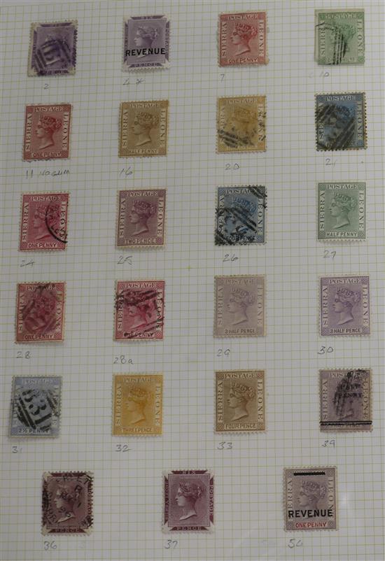 STAMPS - Sierra Leone; QV, EVII, GV, various sets, mounted on 5 album leaves, in folder